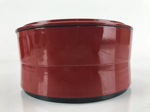 Japanese Resin Lacquer Replica Lidded Bento Lunch Box Vtg Round Plum Red L222