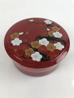 Japanese Resin Lacquer Replica Lidded Bento Lunch Box Vtg Round Plum Red L223