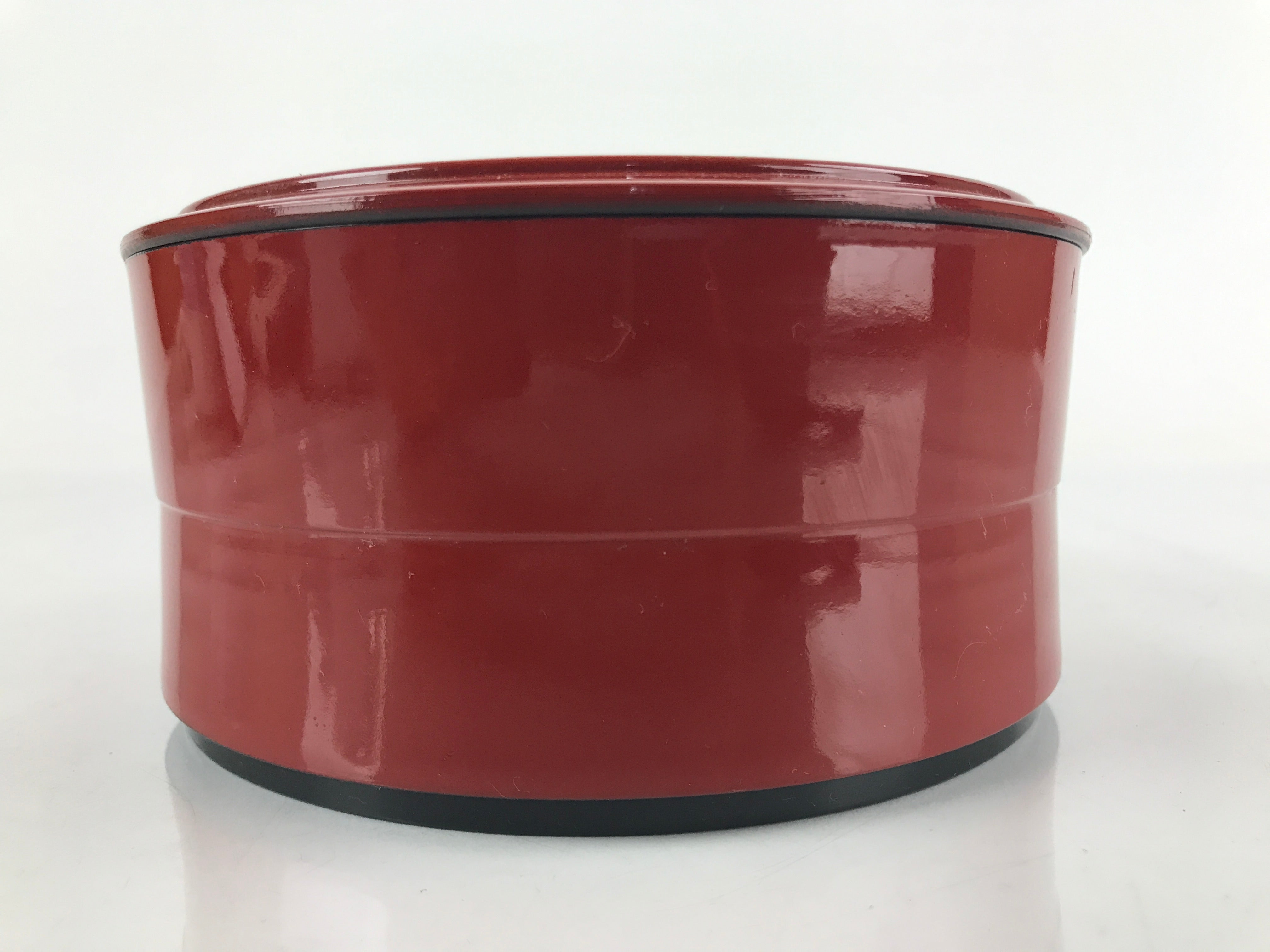 Japanese Resin Lacquer Replica Lidded Bento Lunch Box Vtg Round Plum Red L223