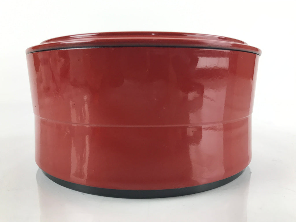 Japanese Resin Lacquer Replica Lidded Bento Lunch Box Vtg Round Plum Red L224