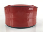 Japanese Resin Lacquer Replica Lidded Bento Lunch Box Vtg Round Plum Red L224