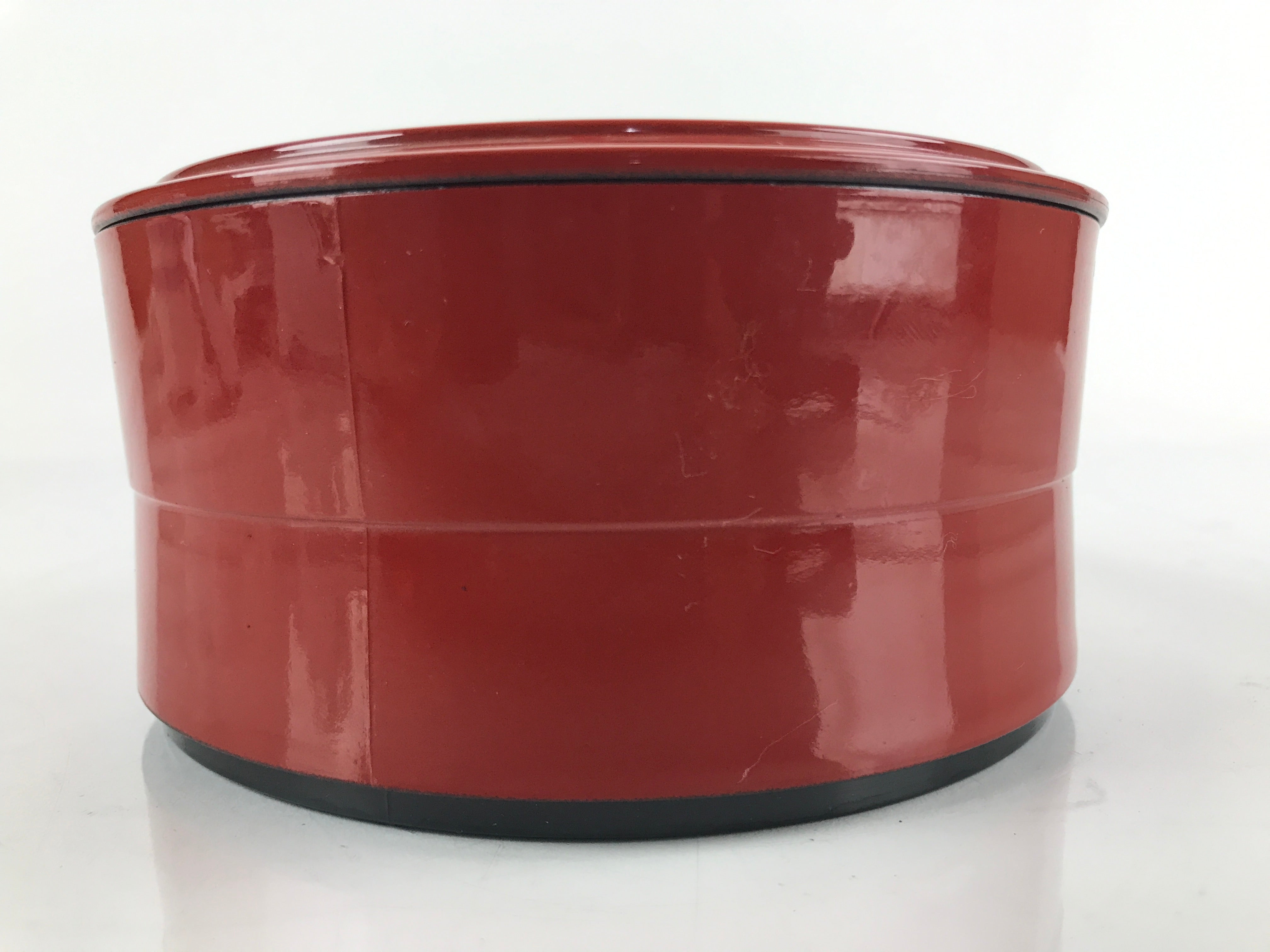Japanese Resin Lacquer Replica Lidded Bento Lunch Box Vtg Round Plum Red L224