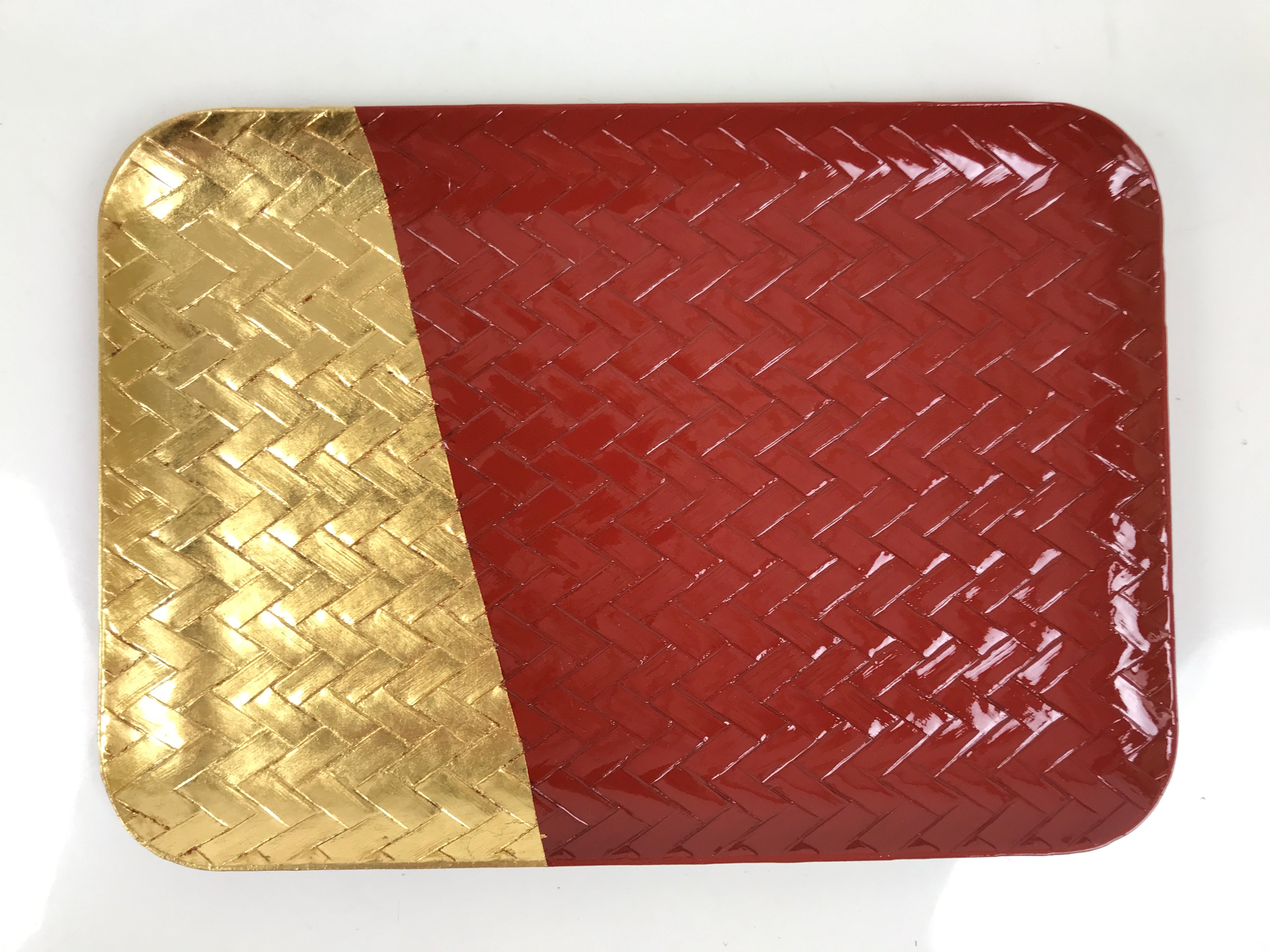 Japanese Resin Lacquer Replica Rantai Small Tray Vtg Rectangular Red Gold LWB120