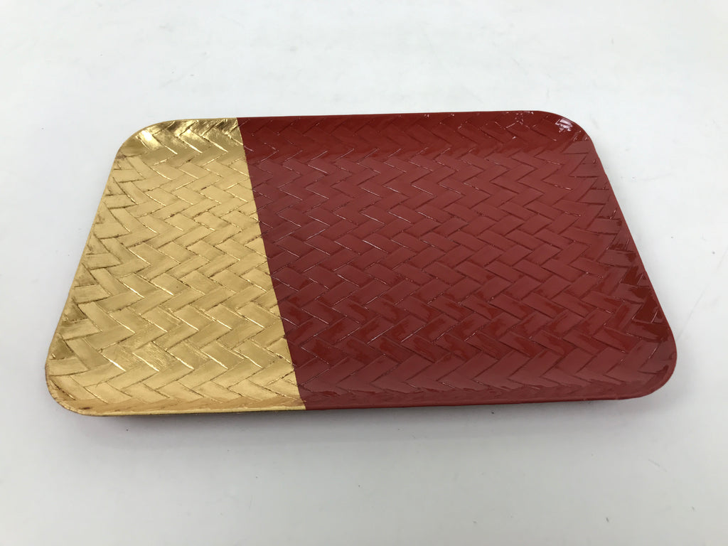Japanese Resin Lacquer Replica Rantai Small Tray Vtg Rectangular Red Gold LWB120