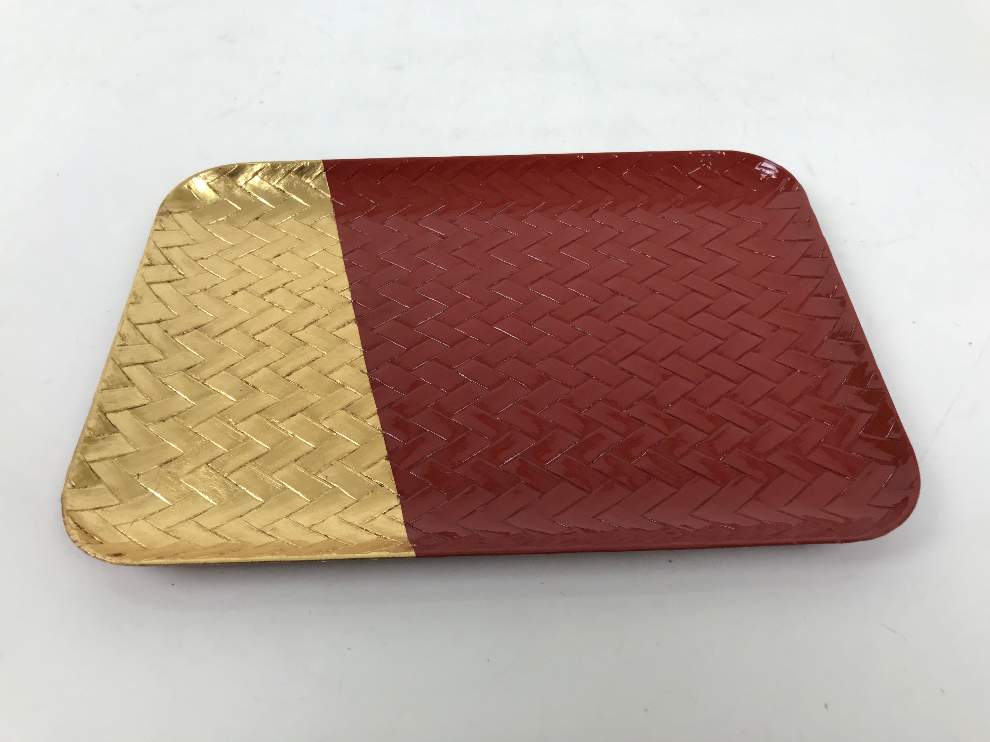 Japanese Resin Lacquer Replica Rantai Small Tray Vtg Rectangular Red Gold LWB120