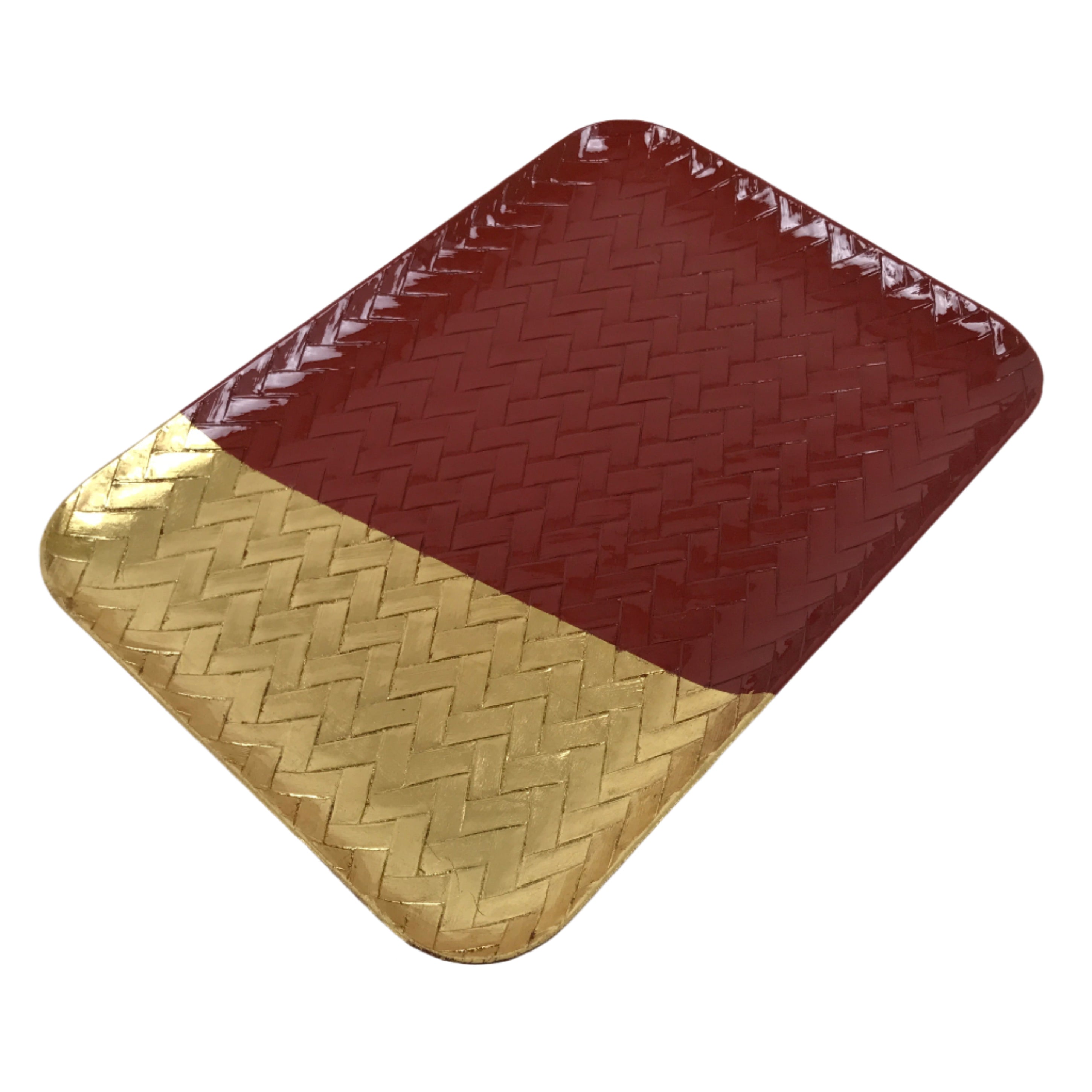 Japanese Resin Lacquer Replica Rantai Small Tray Vtg Rectangular Red Gold LWB120