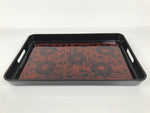 Japanese Resin Lacquer Replica Serving Tray Obon Rectangle Black Red Peony L591