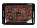 Japanese Resin Lacquer Replica Serving Tray Obon Rectangle Black Red Peony L591