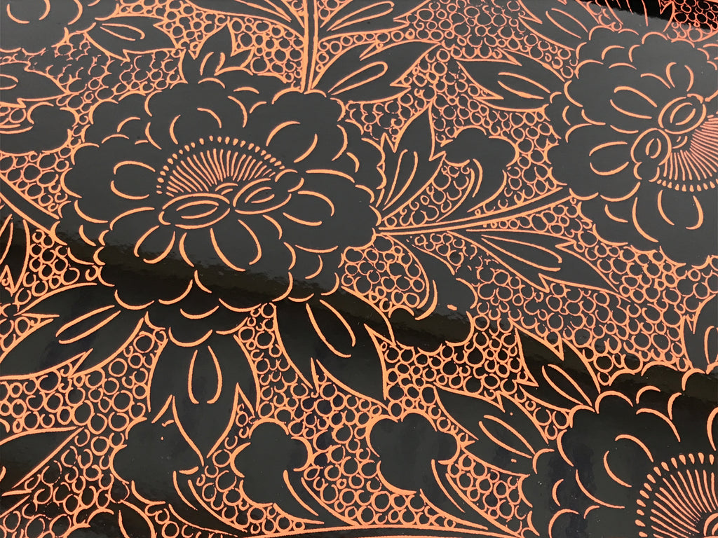 Japanese Resin Lacquer Replica Serving Tray Obon Rectangle Black Red Peony L591