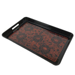 Japanese Resin Lacquer Replica Serving Tray Obon Rectangle Black Red Peony L591