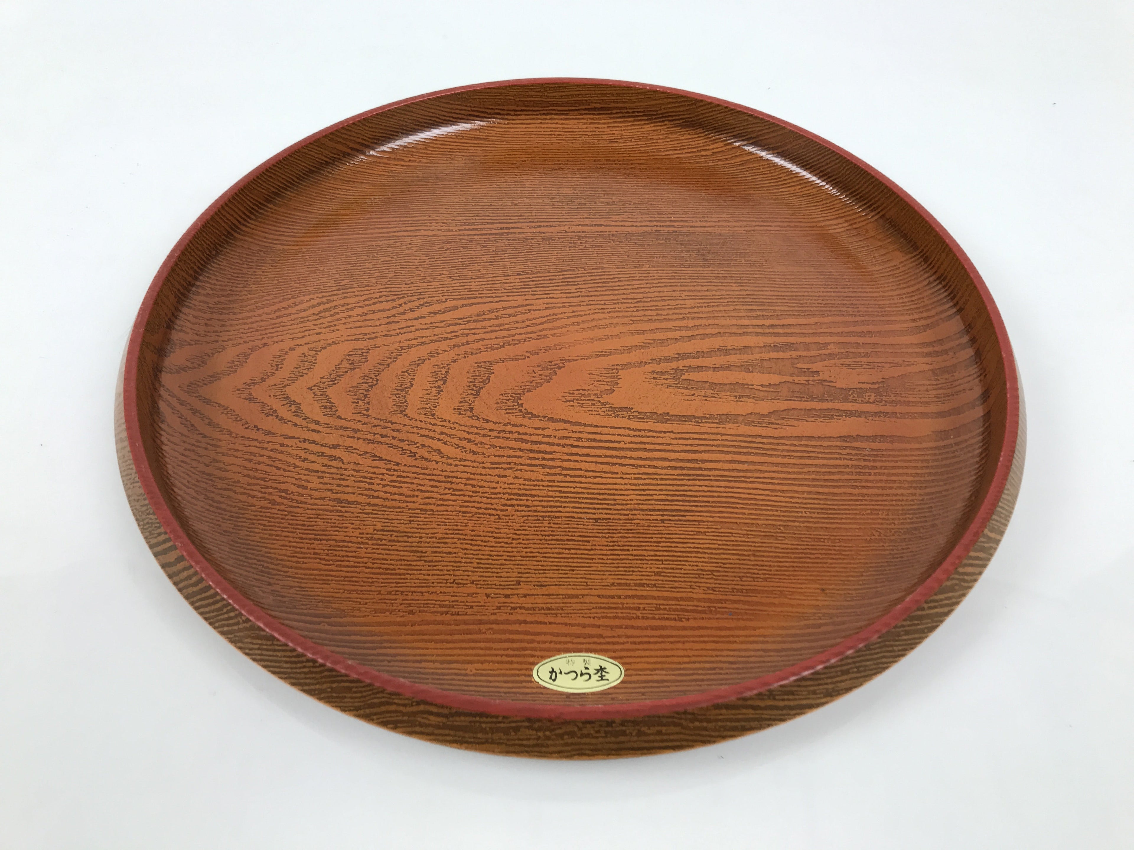 Japanese Resin Lacquer Replica Serving Tray Obon Vtg Round Brown Grain L567