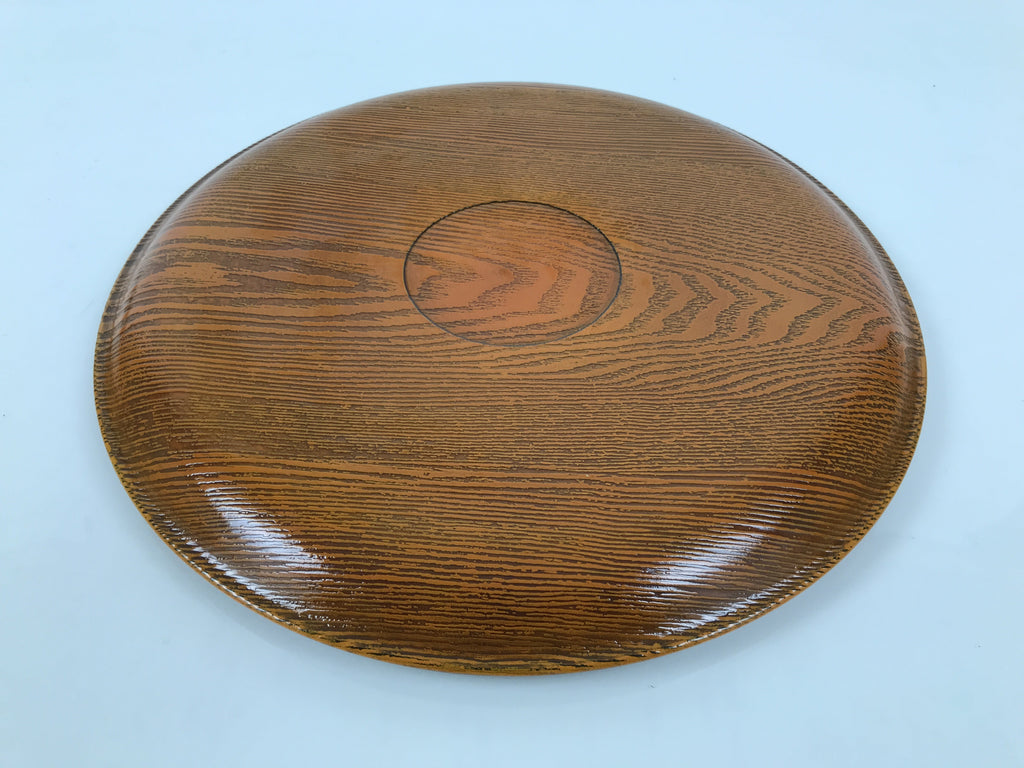 Japanese Resin Lacquer Replica Serving Tray Obon Vtg Round Brown Grain L567