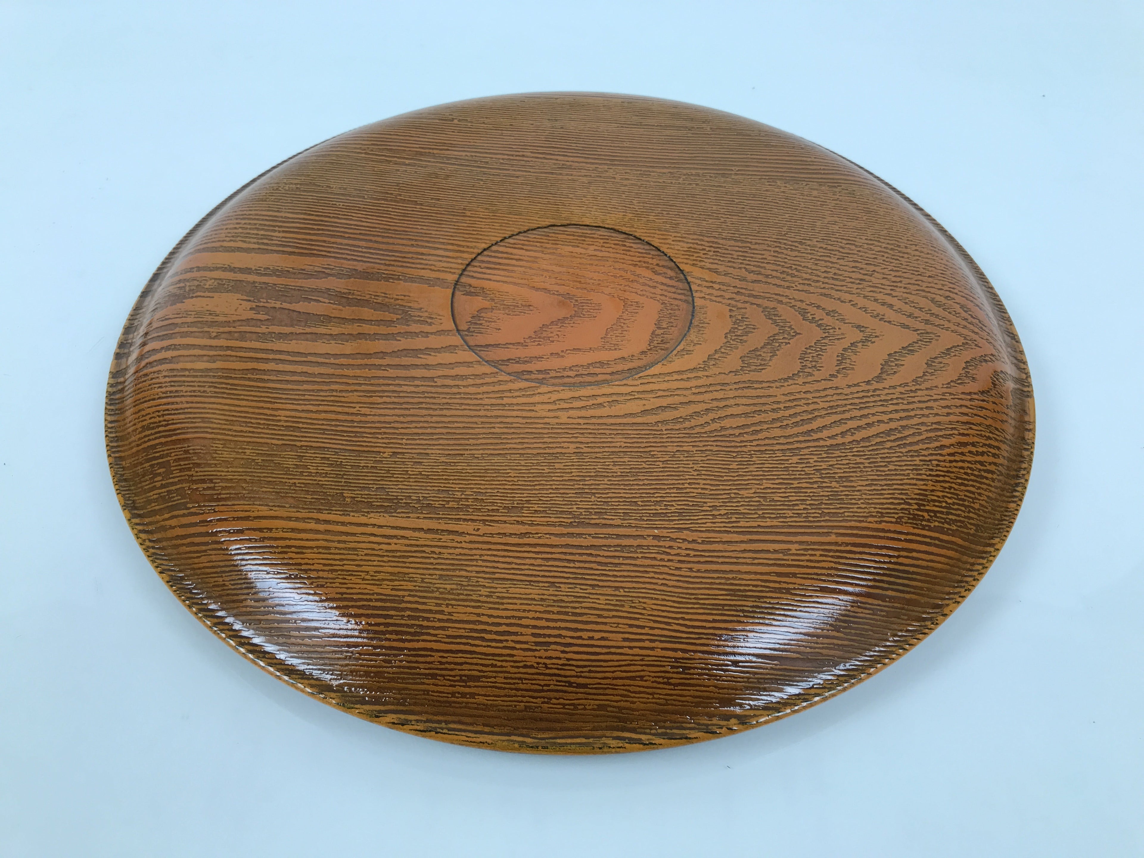 Japanese Resin Lacquer Replica Serving Tray Obon Vtg Round Brown Grain L567