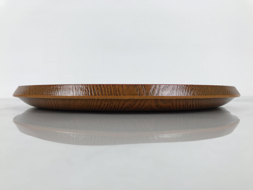 Japanese Resin Lacquer Replica Serving Tray Obon Vtg Round Brown Grain L567