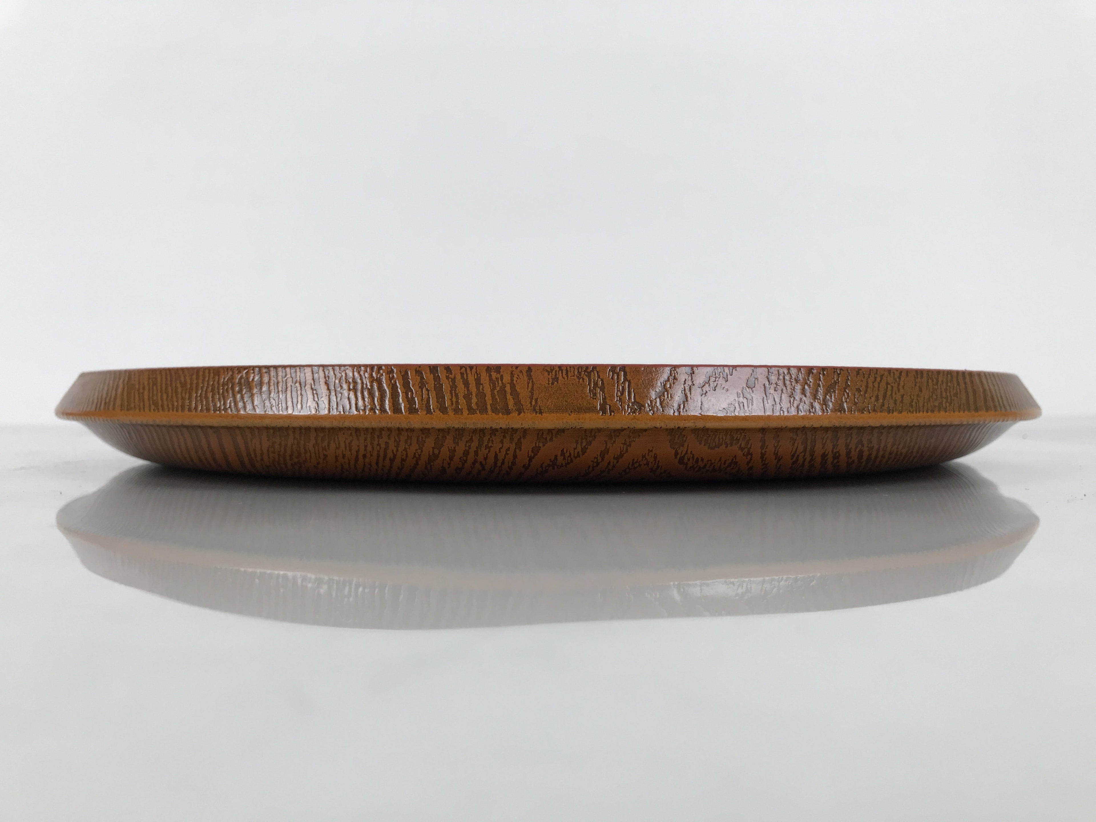 Japanese Resin Lacquer Replica Serving Tray Obon Vtg Round Brown Grain L567