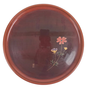 Japanese Resin Lacquer Replica Serving Tray Vtg Round Obon Cosmos Flower L315