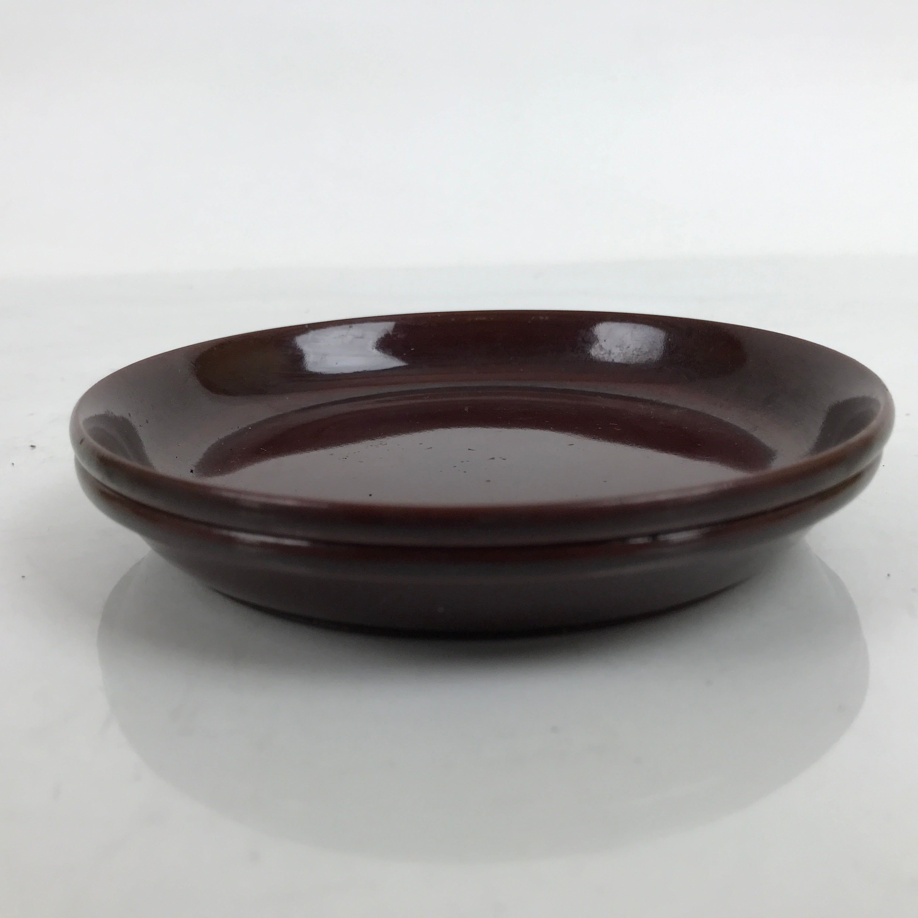 Japanese Resin Lacquer Replica Small Plates Mamezara Vtg 2pc Simple Brown L339