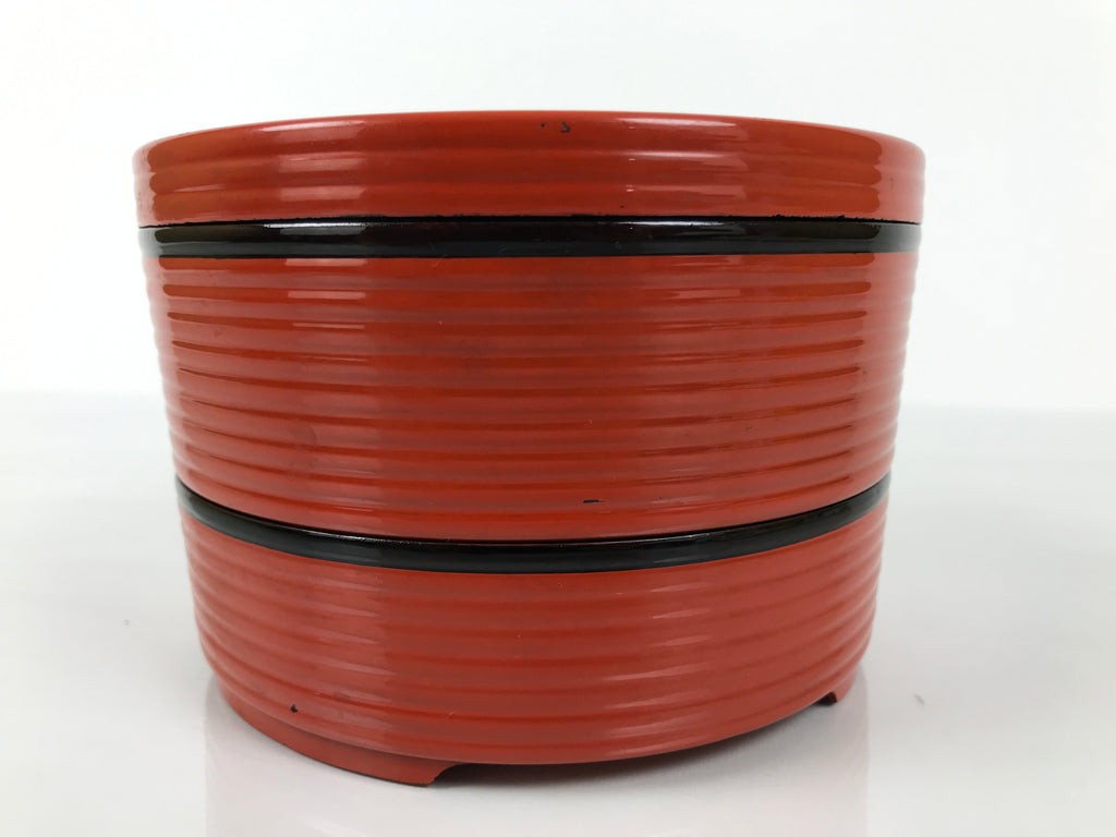 Japanese Resin Lidded Bento Lunch Box Vtg 2 Tier Jubako Round Red Black L546