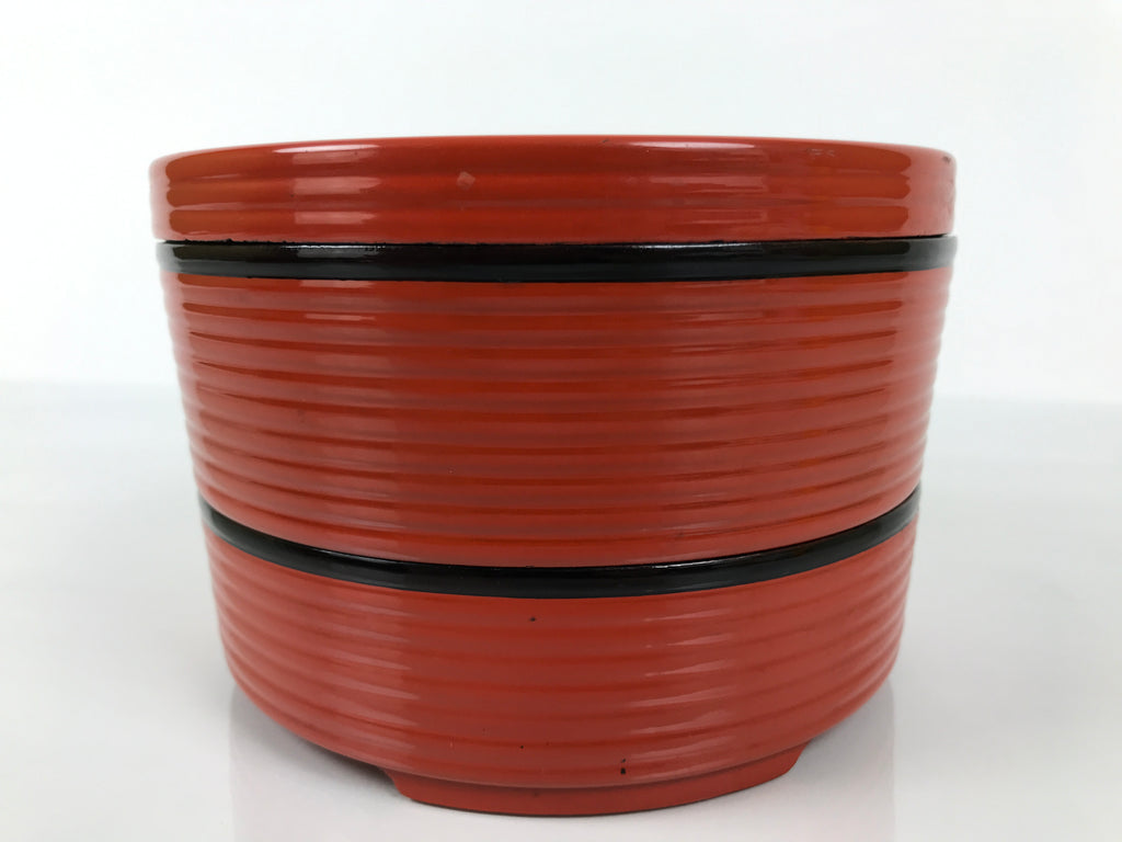 Japanese Resin Lidded Bento Lunch Box Vtg 2 Tier Jubako Round Red Black L546