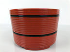 Japanese Resin Lidded Bento Lunch Box Vtg 2 Tier Jubako Round Red Black L546