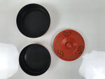Japanese Resin Lidded Bento Lunch Box Vtg 2 Tier Jubako Round Red Black L546