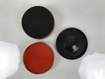 Japanese Resin Lidded Bento Lunch Box Vtg 2 Tier Jubako Round Red Black L546