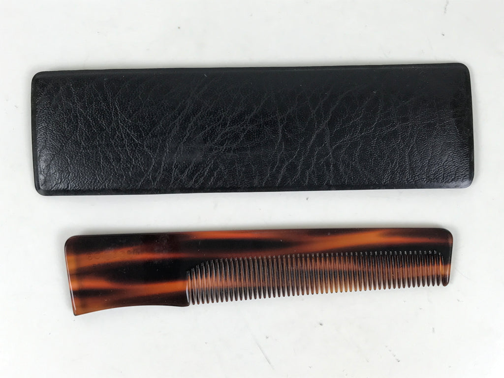 Japanese Rhodoid Resin Hand Comb Vtg Haircare Accessory Kushi Case Brown JK905