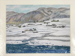 Japanese Riverside Village Snow Pastel Drawing Art Signed Yoshihiro Hagino FL326