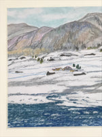 Japanese Riverside Village Snow Pastel Drawing Art Signed Yoshihiro Hagino FL326