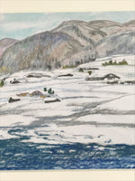 Japanese Riverside Village Snow Pastel Drawing Art Signed Yoshihiro Hagino FL326