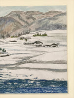 Japanese Riverside Village Snow Pastel Drawing Art Signed Yoshihiro Hagino FL326