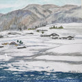 Japanese Riverside Village Snow Pastel Drawing Art Signed Yoshihiro Hagino FL326