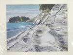 Japanese Rocky Cliff Coastline Pastel Drawing Art Signed Yoshihiro Hagino FL333