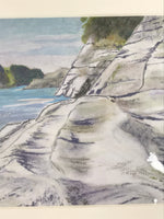 Japanese Rocky Cliff Coastline Pastel Drawing Art Signed Yoshihiro Hagino FL333
