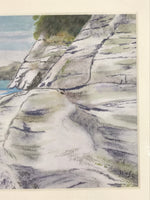 Japanese Rocky Cliff Coastline Pastel Drawing Art Signed Yoshihiro Hagino FL333