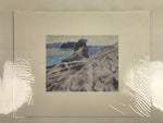 Japanese Rocky Cliff Coastline Pastel Drawing Art Signed Yoshihiro Hagino FL334