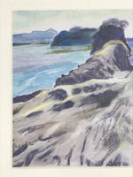 Japanese Rocky Cliff Coastline Pastel Drawing Art Signed Yoshihiro Hagino FL334