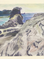 Japanese Rocky Cliff Coastline Pastel Drawing Art Signed Yoshihiro Hagino FL334