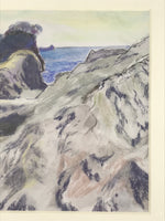 Japanese Rocky Cliff Coastline Pastel Drawing Art Signed Yoshihiro Hagino FL334