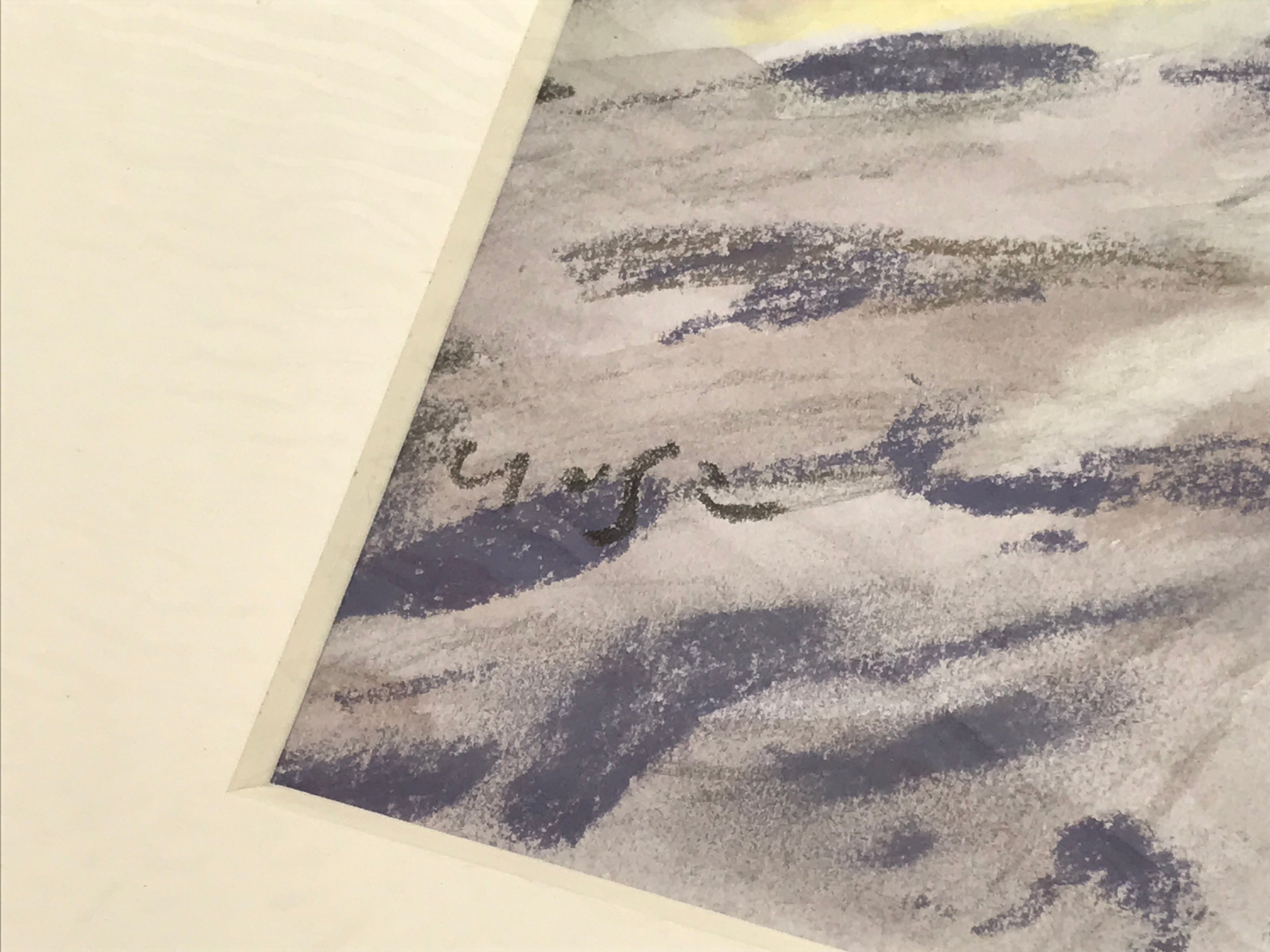 Japanese Rocky Cliff Coastline Pastel Drawing Art Signed Yoshihiro Hagino FL334