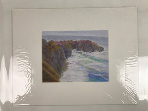 Japanese Rocky Coastal Cliffs Pastel Drawing Art Signed Yoshihiro Hagino FL343