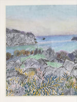 Japanese Rocky Ocean Coastline Pastel Drawing Art Signed Yoshihiro Hagino FL313