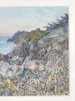 Japanese Rocky Ocean Coastline Pastel Drawing Art Signed Yoshihiro Hagino FL313