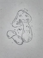 Japanese Rubber Stamp 2 Mushrooms Vtg Nature Sponge Base Stationary HS259