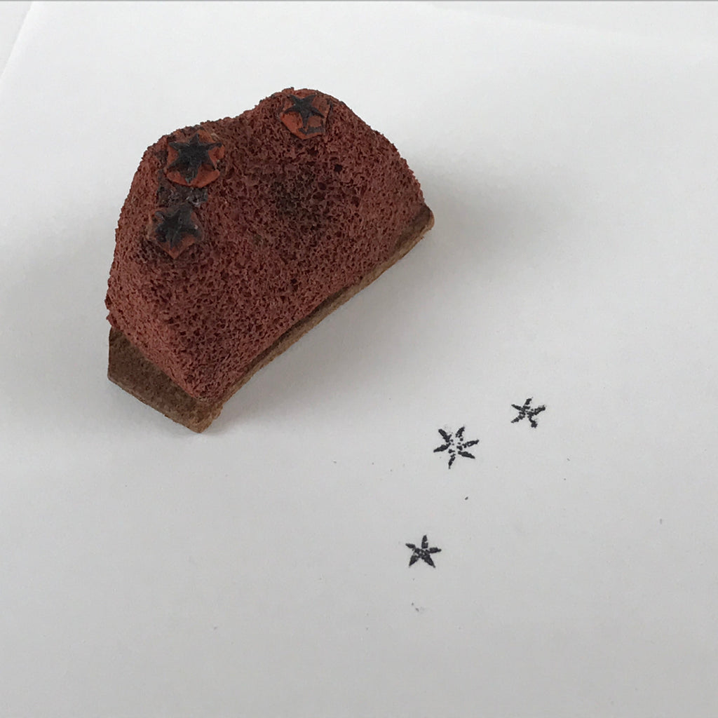 Japanese Rubber Stamp 3 Little Stars Vtg Nature Sponge Base Stationary HS205