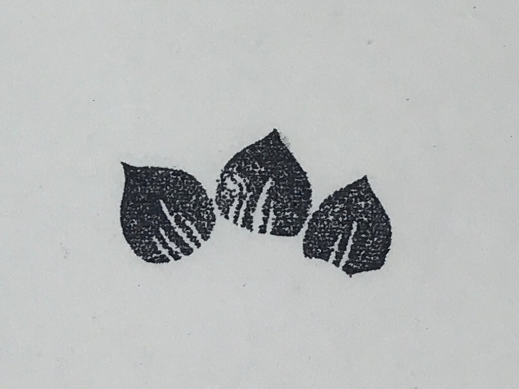 Japanese Rubber Stamp 3 Small Leaves Vtg Floral Sponge Base Stationary HS204