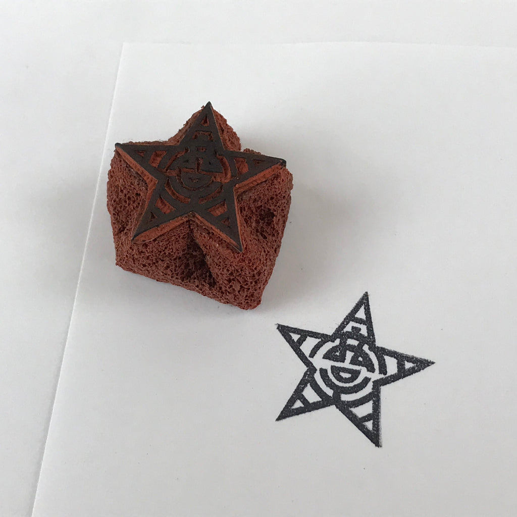 Japanese Rubber Stamp 5-Pointed Star Vtg Kanji Sponge Base Stationary HS211