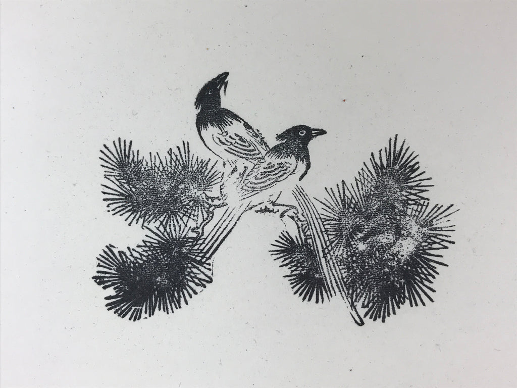 Japanese Rubber Stamp Birds Pine Tree Vtg Nature Sponge Base Stationary HS285