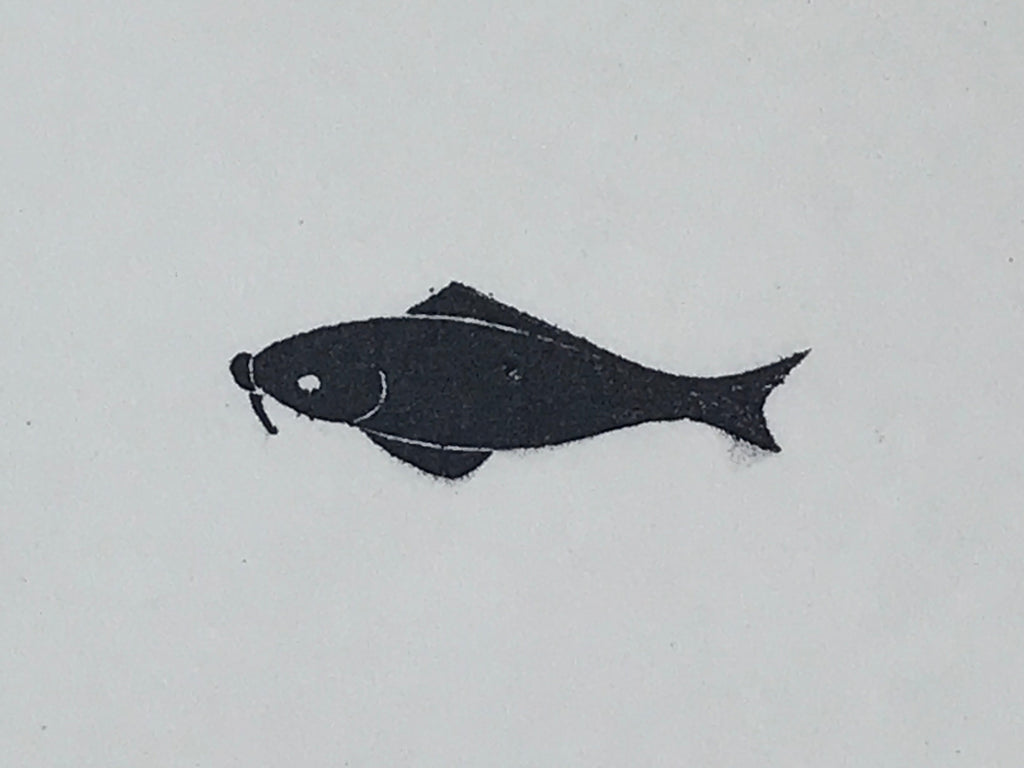 Japanese Rubber Stamp Black Fish Vtg Sponge Base Stationary HS197