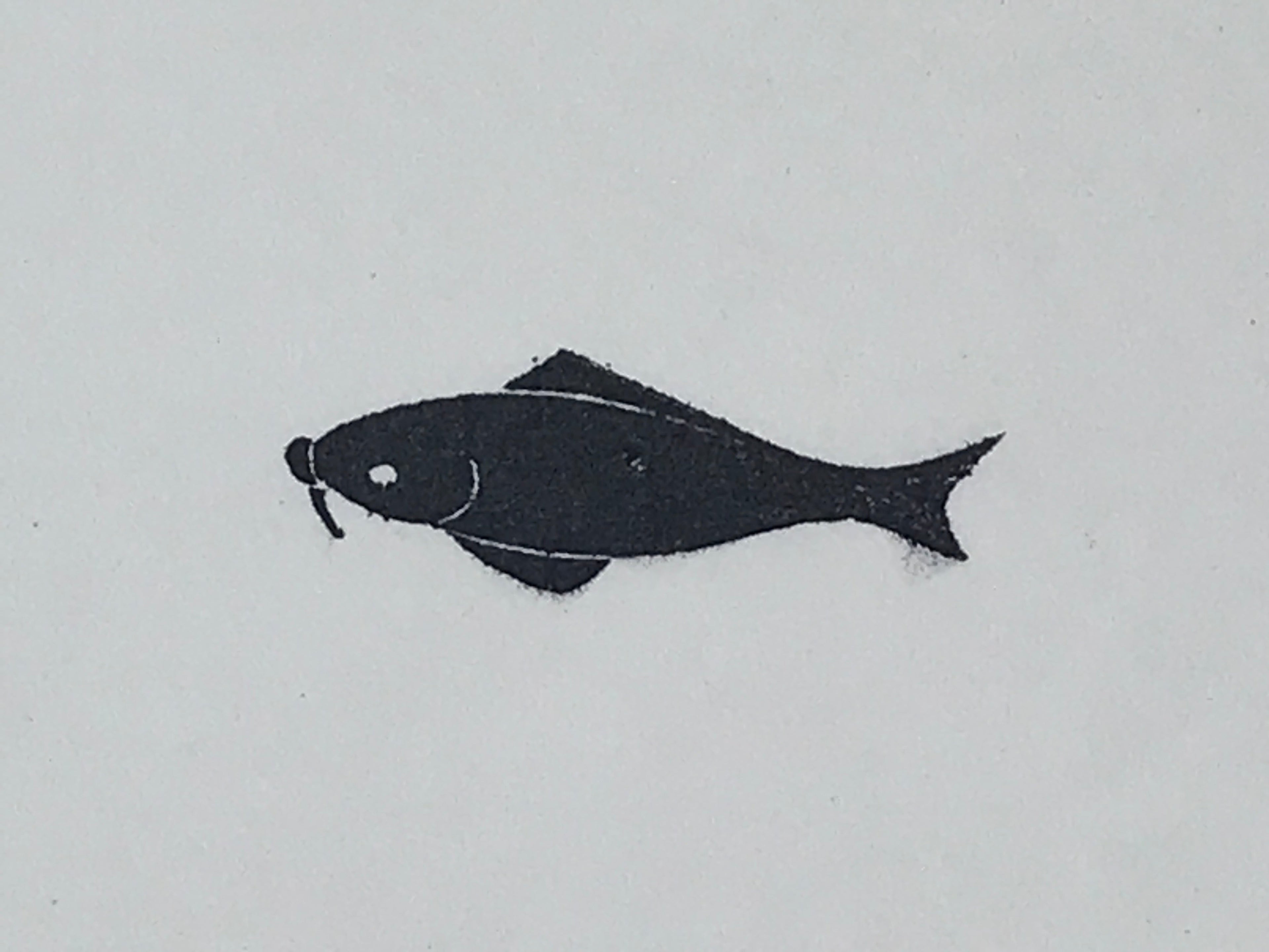 Japanese Rubber Stamp Black Fish Vtg Sponge Base Stationary HS197